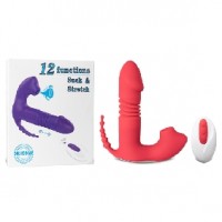 Thrusting Vibrator with Sucking Function Silicone Remote Control 12-Speed RED